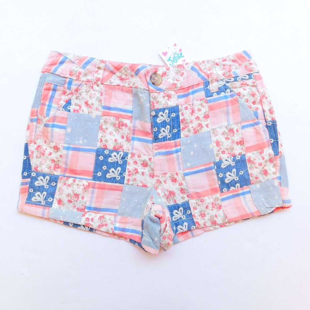 Justice Madras Patchwork Short Floral Plaid 12‎ NWT